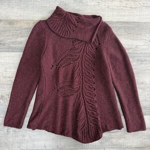 Anthropologie Moth Hadley pointelle cowl neck sweater Large Alpaca Wool Purple